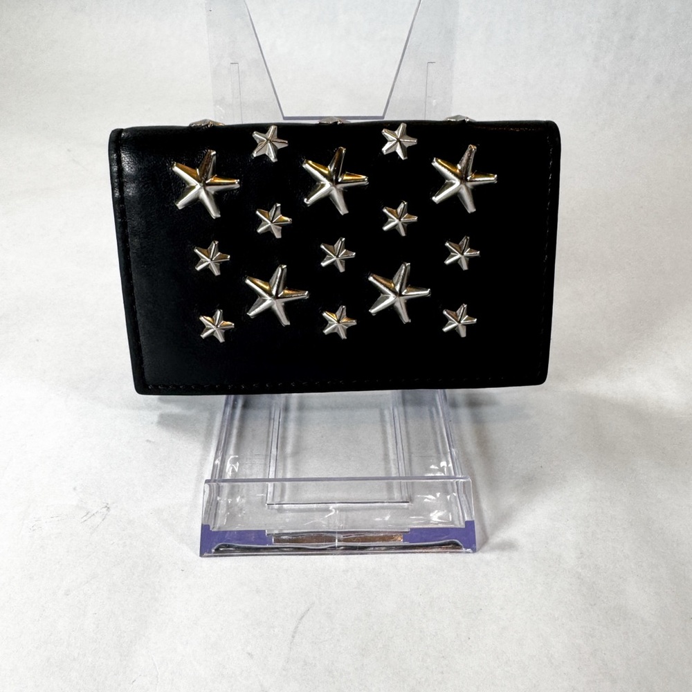 ✨ JIMMY CHOO Black Leather Star Stud Wallet / Card Holder – Made in Italy ✨